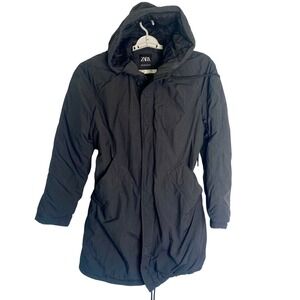 Zara‎ Black Long Puffer Jacket Size M